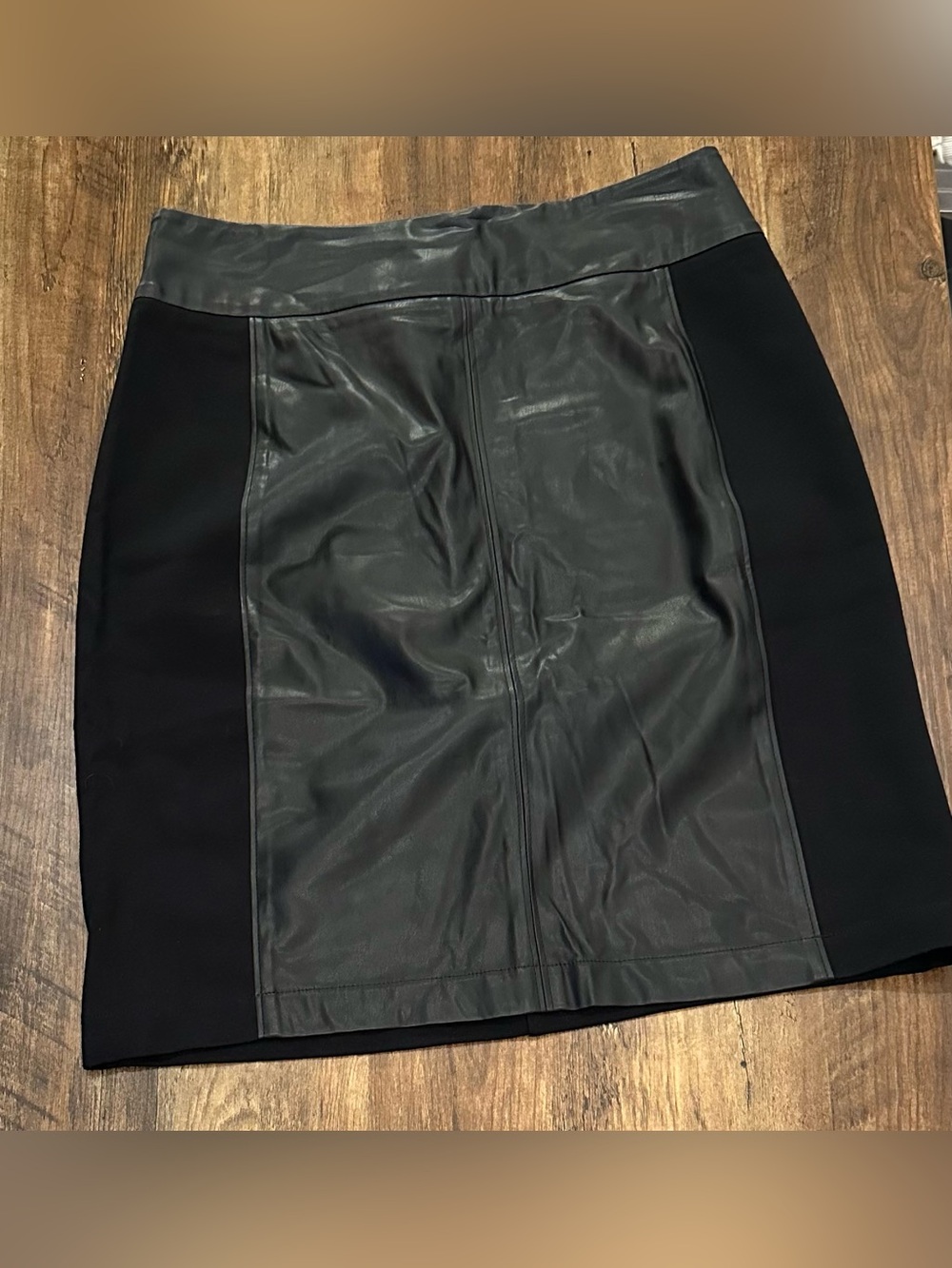 CAbi Black Faux Leather Panel Pencil Skirt